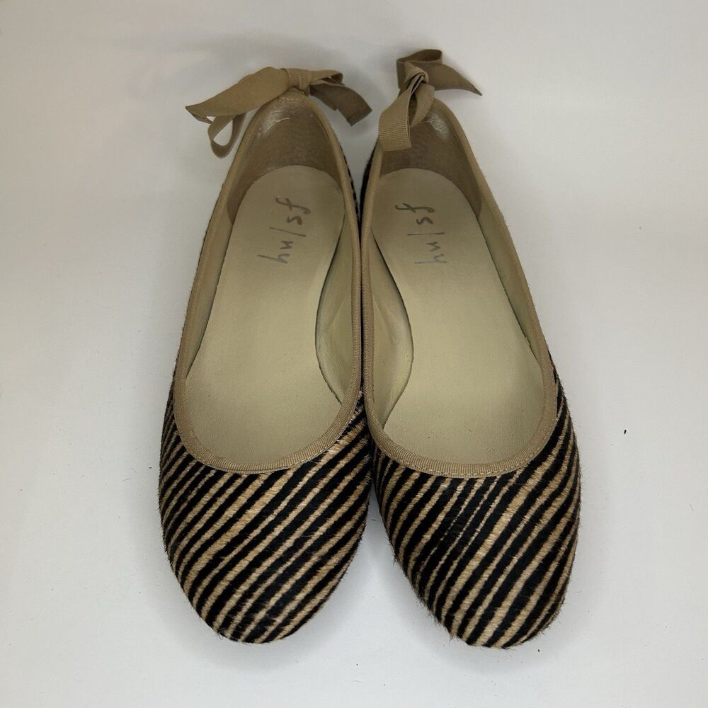 French Sole FS/NY Flats Taupe Black Stripe w/ Bows Style:‎ GALE Womens Sz 11
